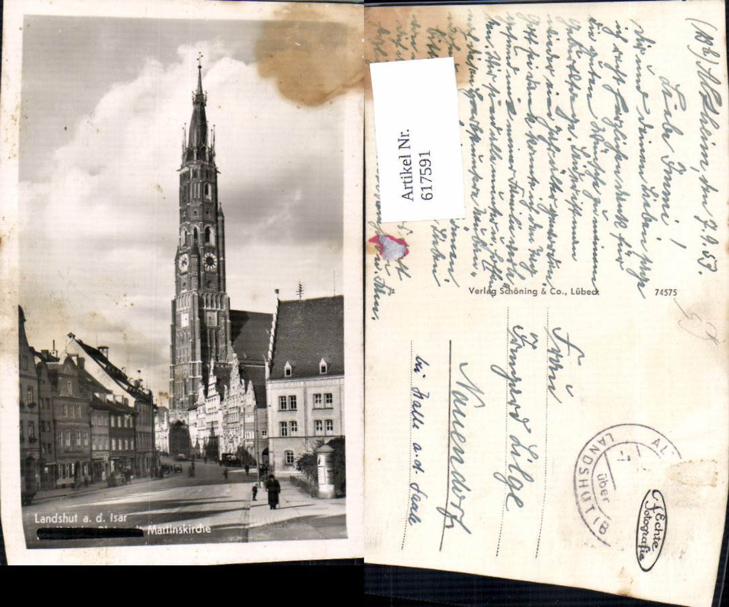 617591,Foto Ak Landshut a. d. Isar Martinskirche Kirche