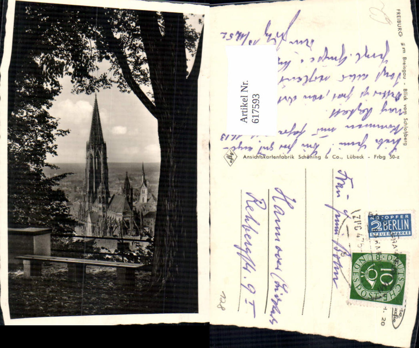 617593,Foto Ak Freiburg i. Breisgau Blick v. Schlossberg
