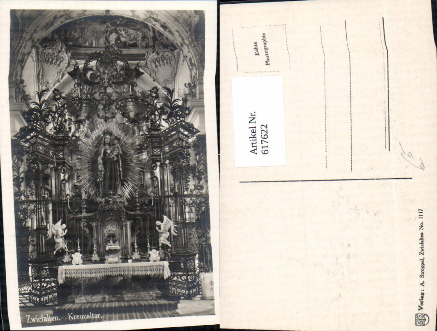 617622, Photo Ak Zwiefalten Cross Altar Monastery Interior View