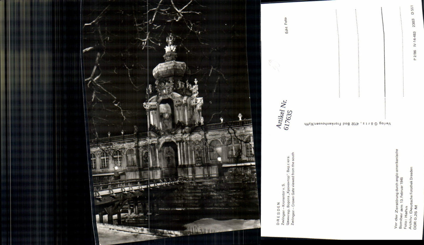 617635,Foto Ak Dresden Zwinger Kronentor b. Nacht