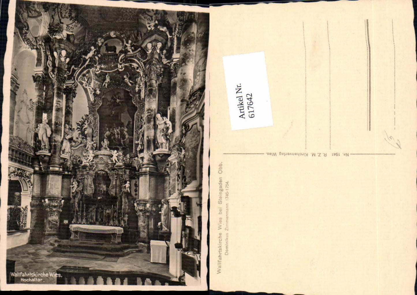 617642, Photo Ak Wieskirche Pilgrimage Church Wies near Steingaden Interior view of the high altar
