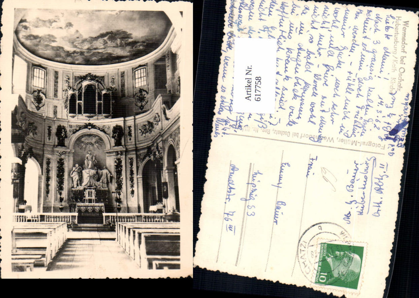 617758,Foto Ak Wermsdorf b. Oschatz Hubertusburg Kath. Kirche Innenansicht