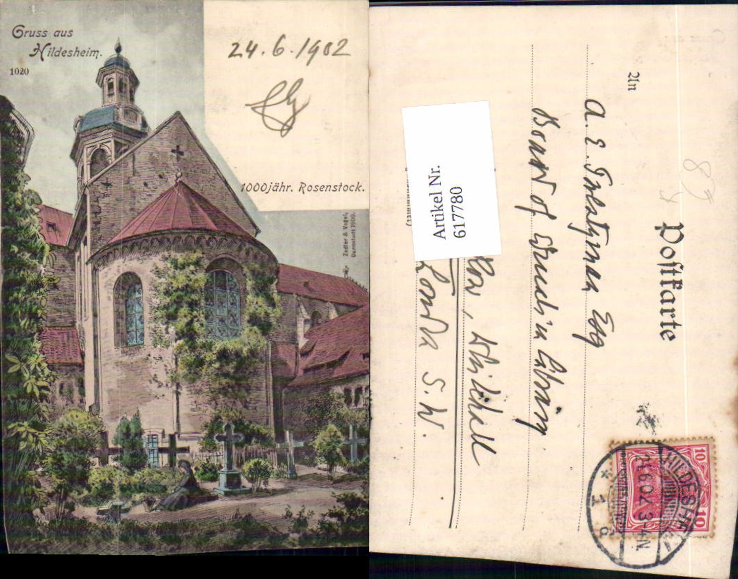 617780,Künstler AK Gruss aus Hildesheim Rosenstock Friedhof