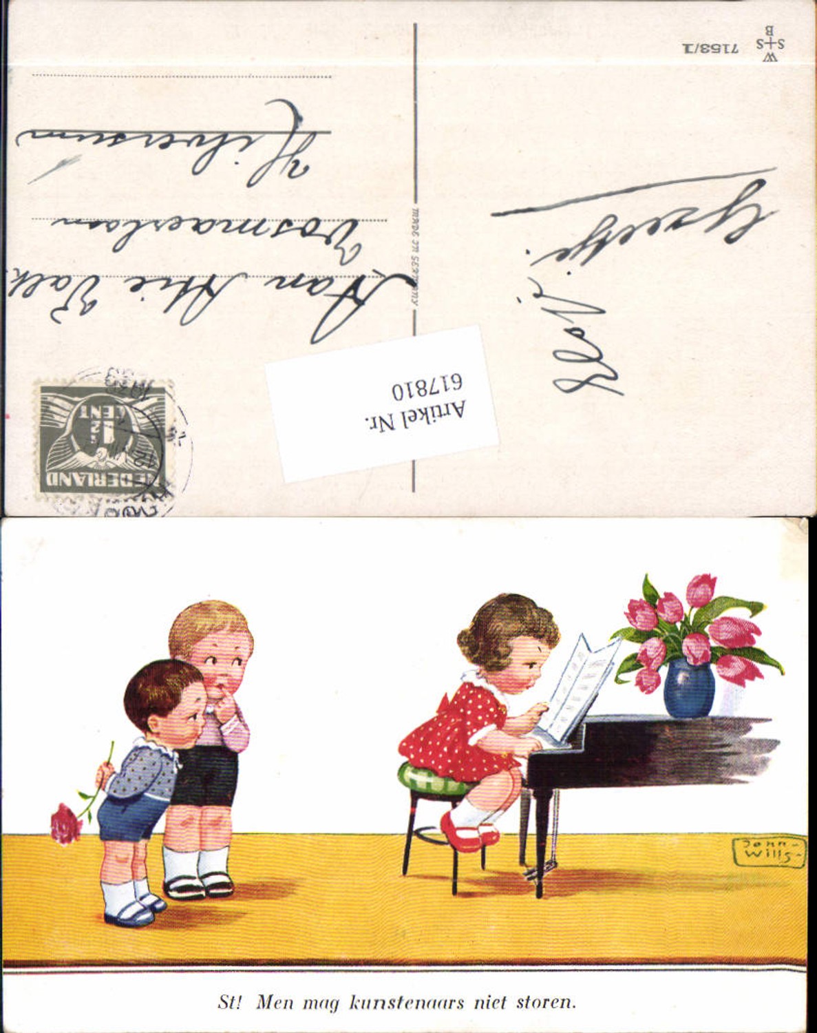 617810,Künstler AK John Wills Willi Scheuermann Klavier Kinder