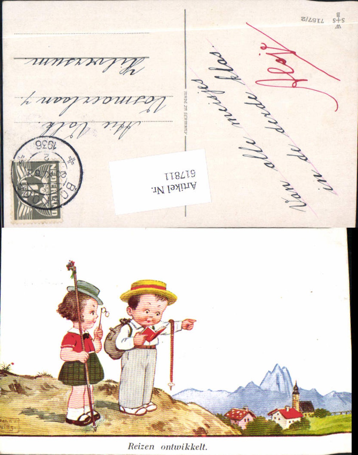 617811,Künstler AK John Wills Willi Scheuermann Wanderer Lesen Kinder