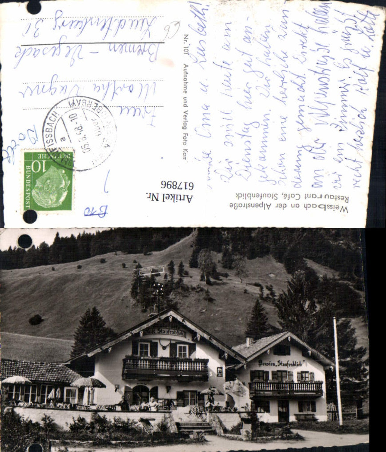 617896, Photo Ak Schneizlreuth Weissbach ad Alpenstraße Restaurant Cafe Pension Staufenblick