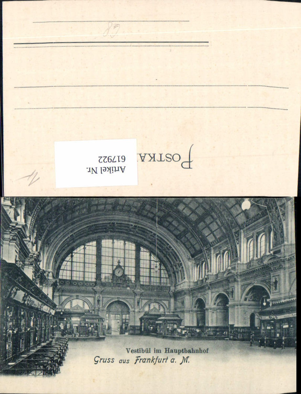 617922,Litho Frankfurt a. Main Vestibül im Hauptbahnhof Bahnhof Uhr
