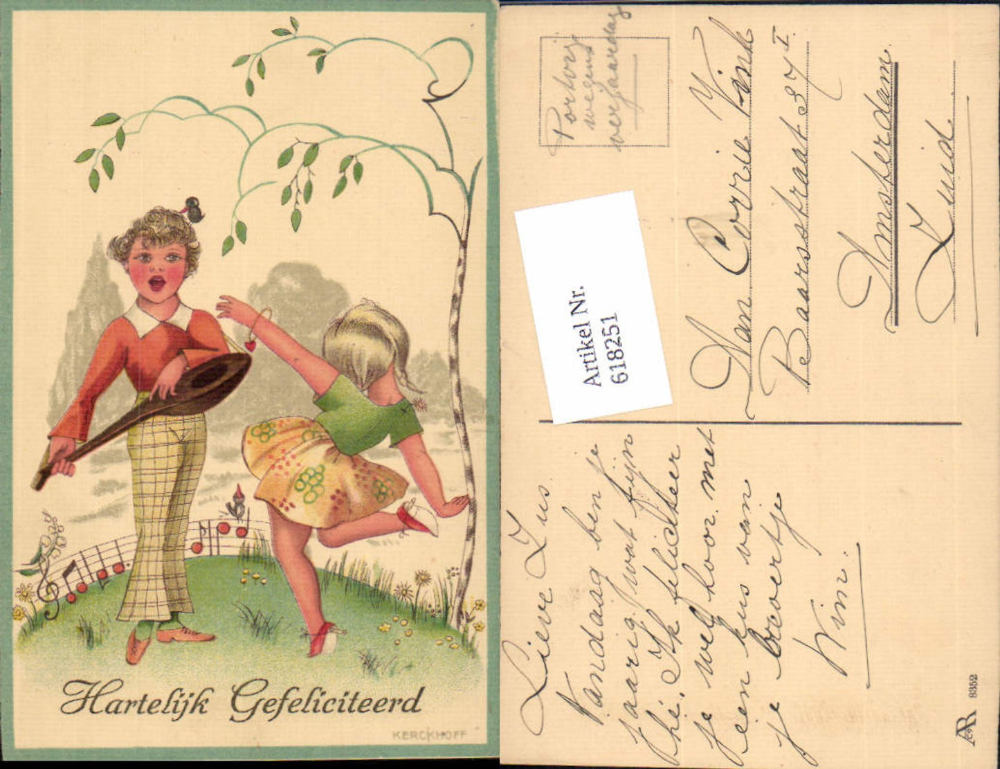 618251,Künstler AK Kerckhoff Mandoline Mädchen tanzt Vogel Noten Liedkarte