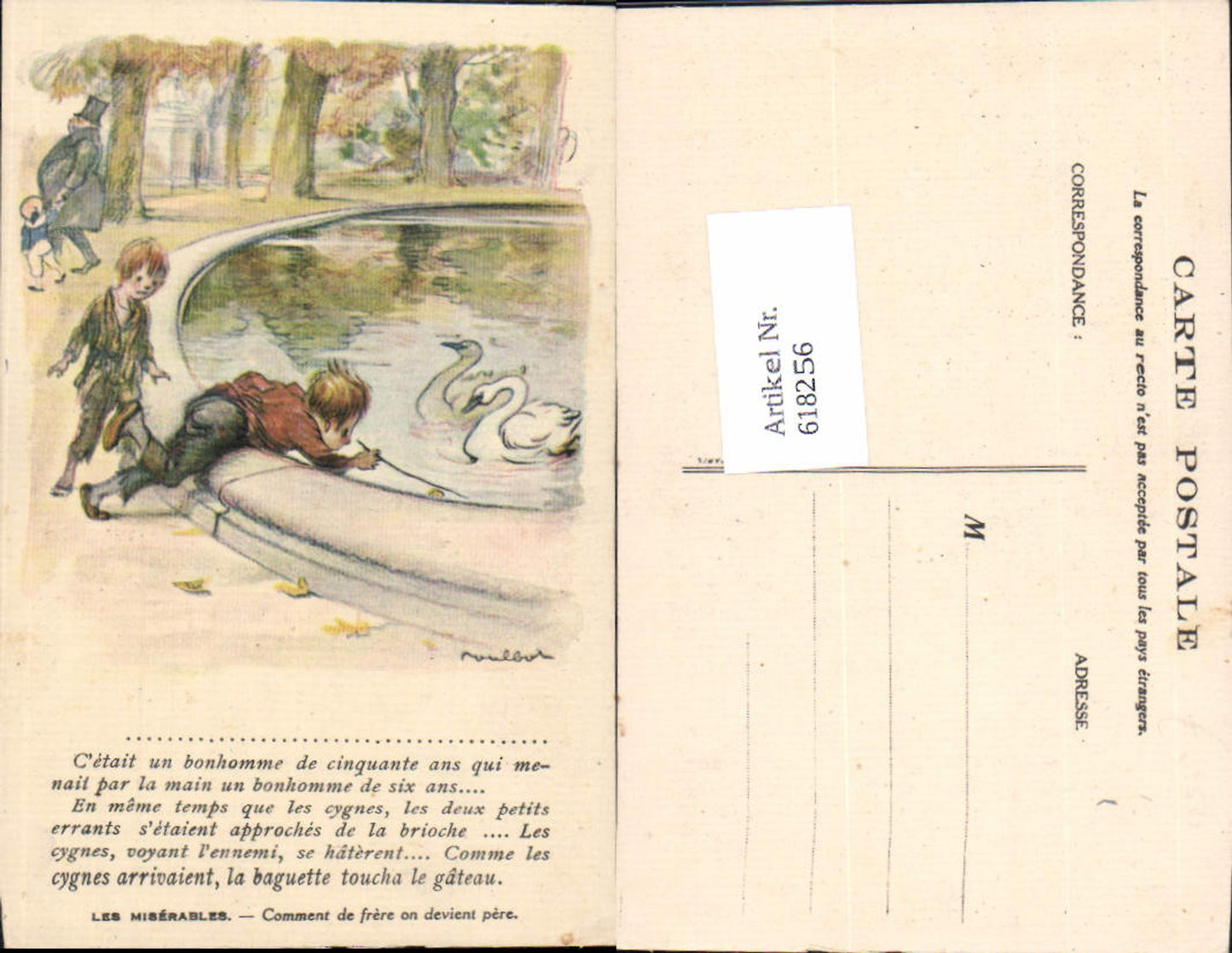618256,Künstler AK Francisque Poulbot Schwan Kinder