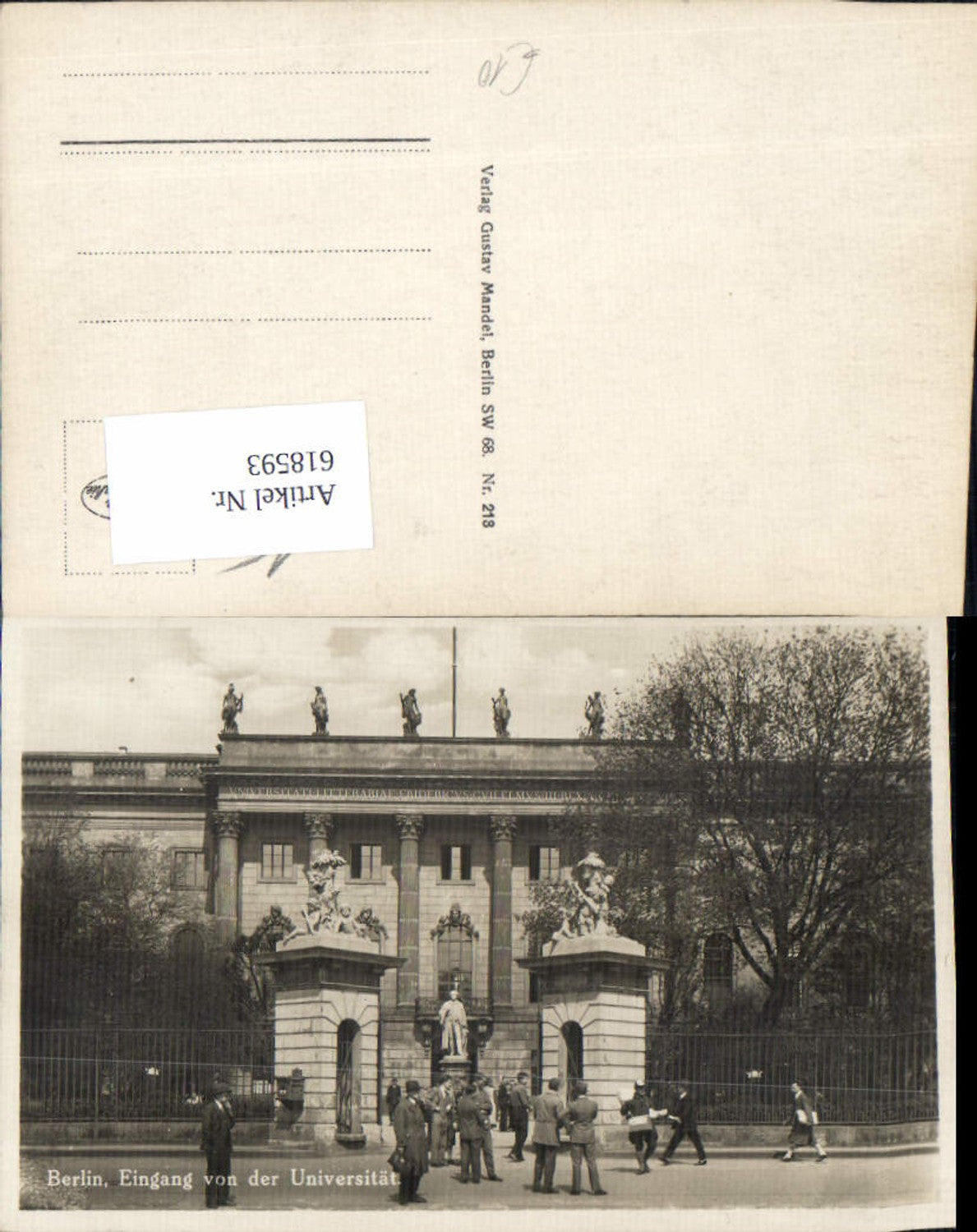 618593,Foto Ak Berlin Eingang v. d. Universität