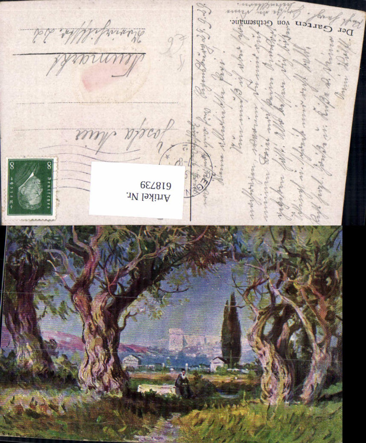 618739,Künstler Ak Der Garten v. Gethsemane Jerusalem Getsemani Israel