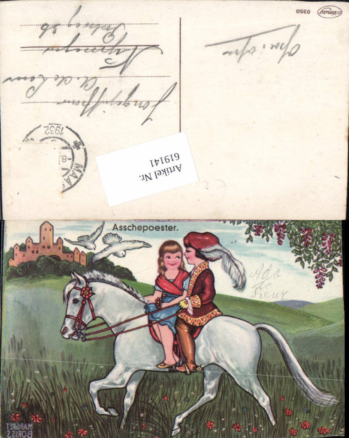 619141,Künstler AK Margret Boriss Aschenbrödel Pferd Märchen Aschenputtel