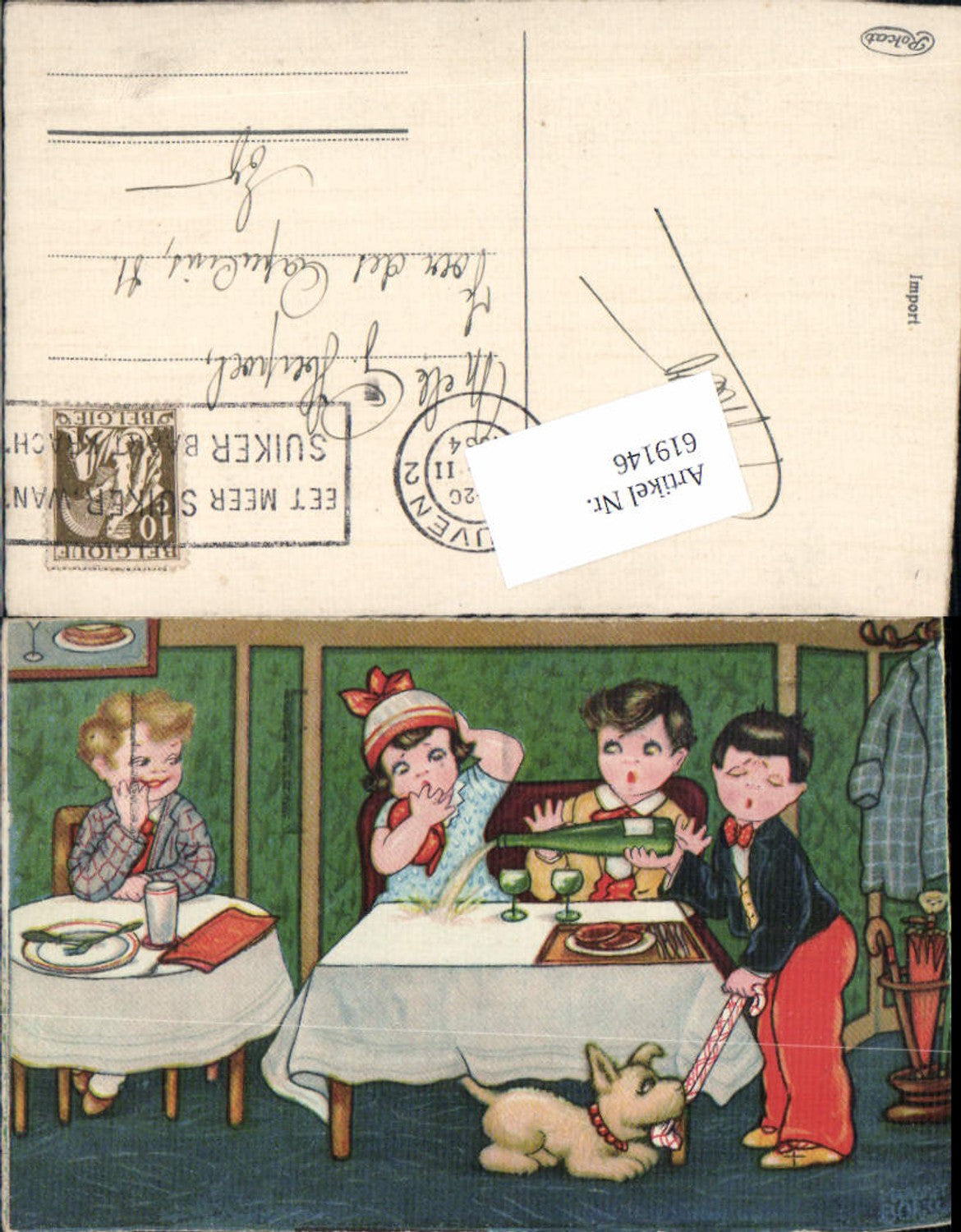 619146,Künstler AK Margret Boriss Humor Sekt Kinder Puddel Hund