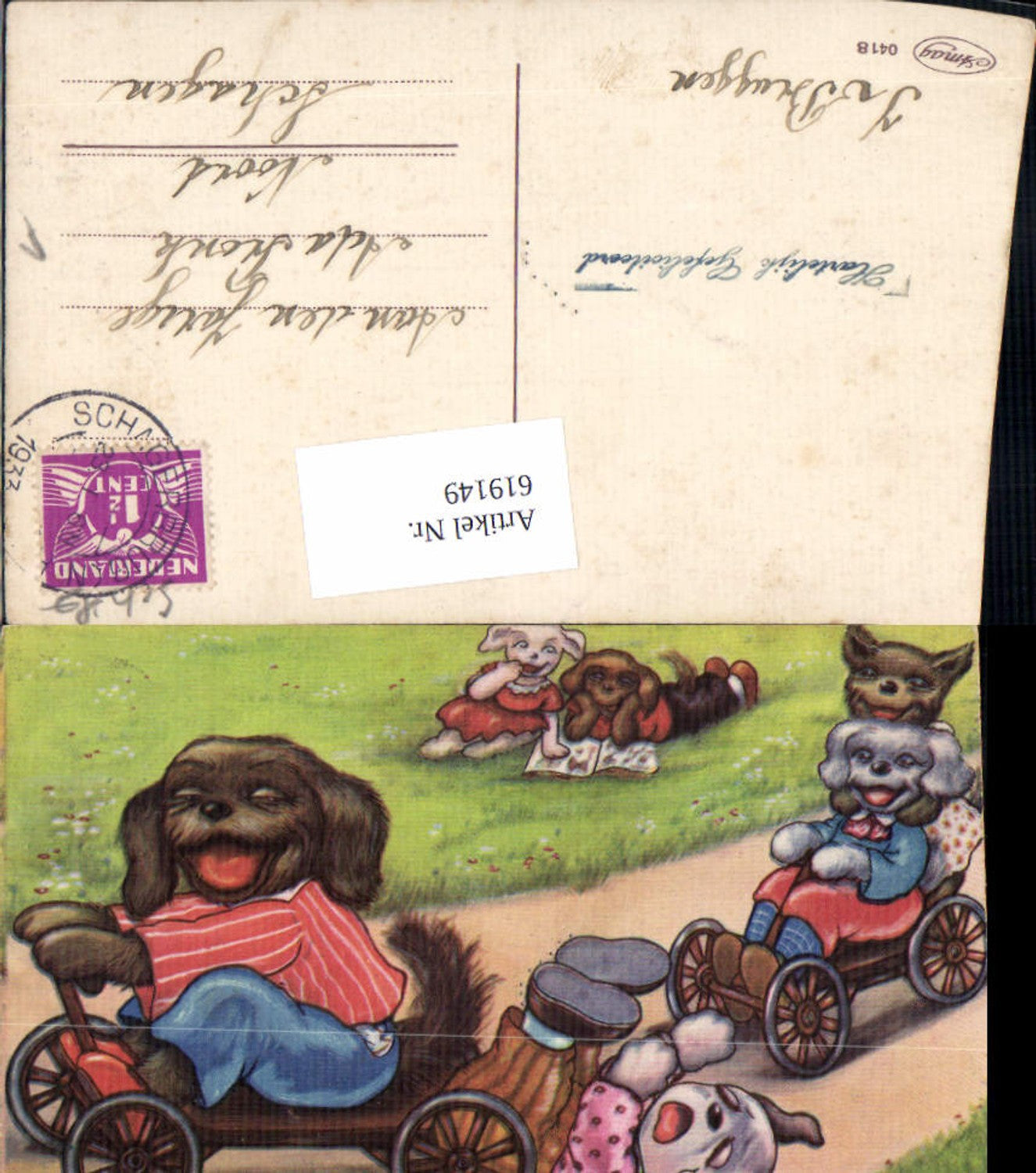 619149,Künstler AK Margret Boriss vermenschlichte Hunde Humor Bonzo Lesen