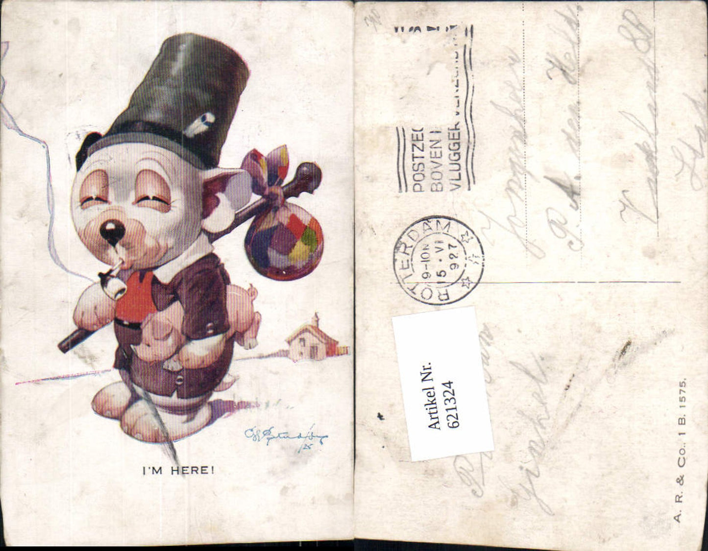 621324,tolle Künstler AK Bonzo Hund Hut George E. Studdy