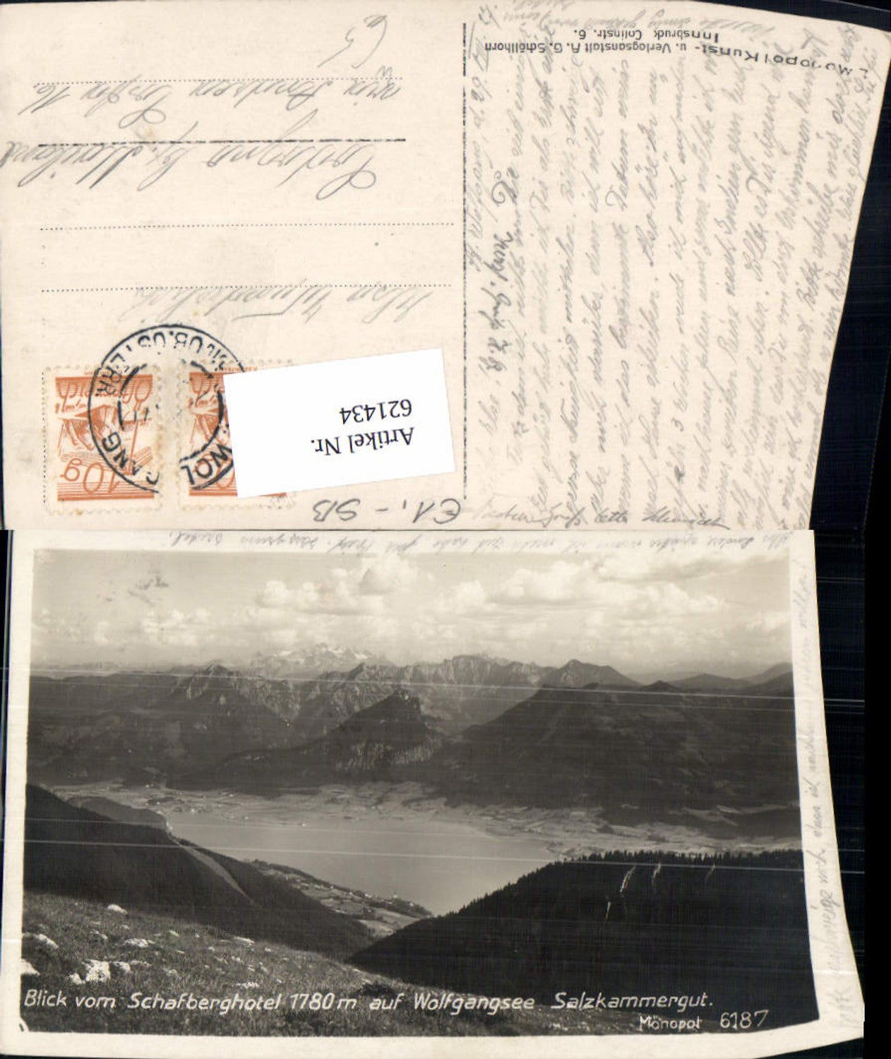 621434,Foto Ak Sankt Wolfgang im Salzkammergut Blick v. Schafberghotel auf Wolfgangsee