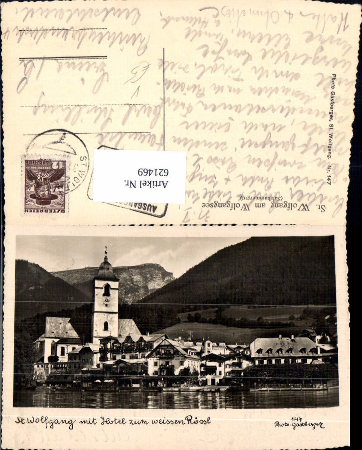 621469,Foto Ak Sankt Wolfgang im Salzkammergut m. Hotel Weisses Rössl pub Gastberger 147
