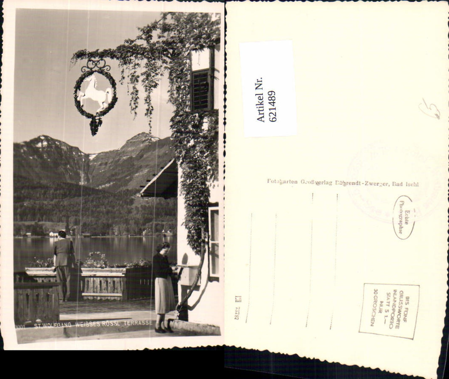 621489,Foto Ak Sankt Wolfgang im Salzkammergut Weisses Rössl Terrasse Post Briefkasten