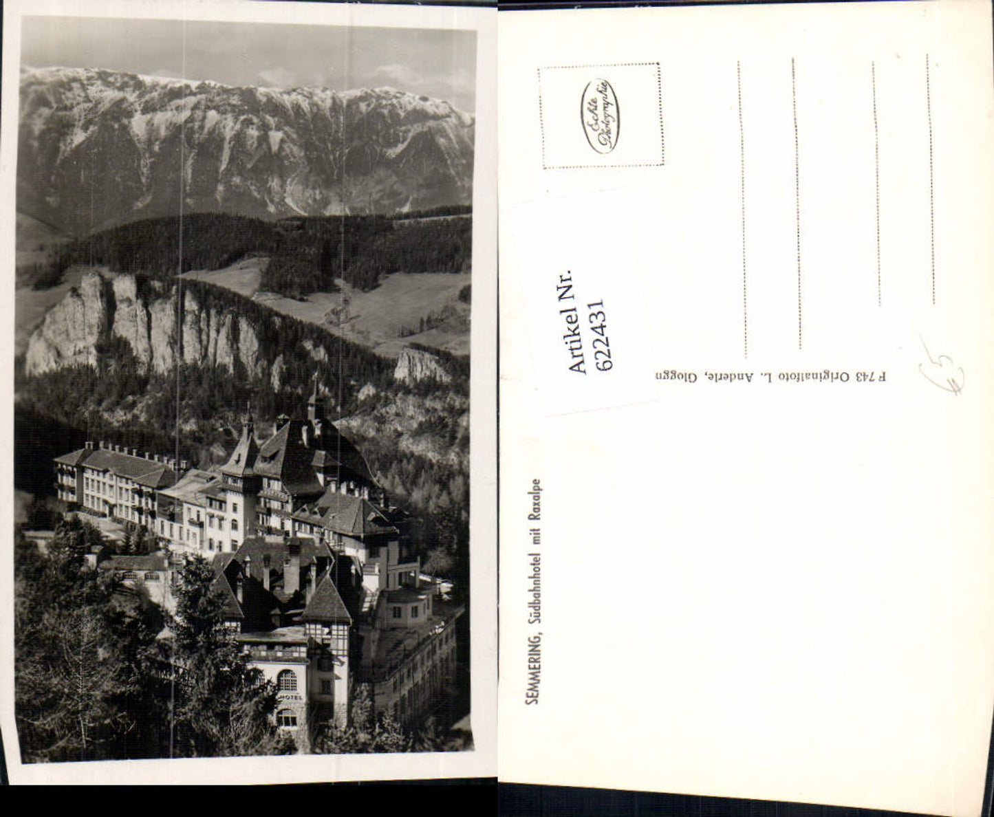 622431,Foto Ak Semmering Südbahnhotel m. Raxalpe Semmering-Kurort