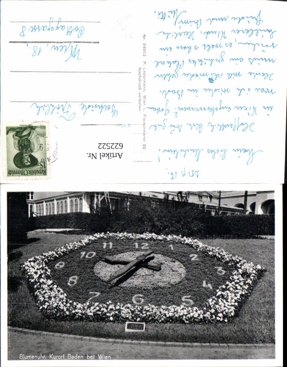 622522,Foto Ak Baden b. Wien Blumenuhr Blumen