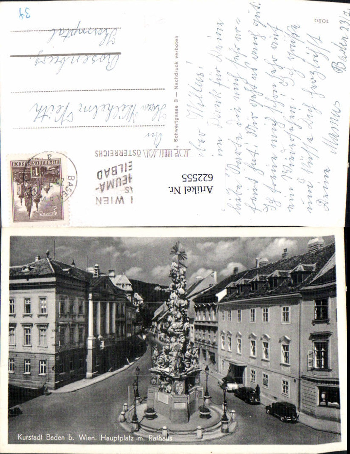 622555,Foto Ak Baden b. Wien Hauptplatz m. Rathaus