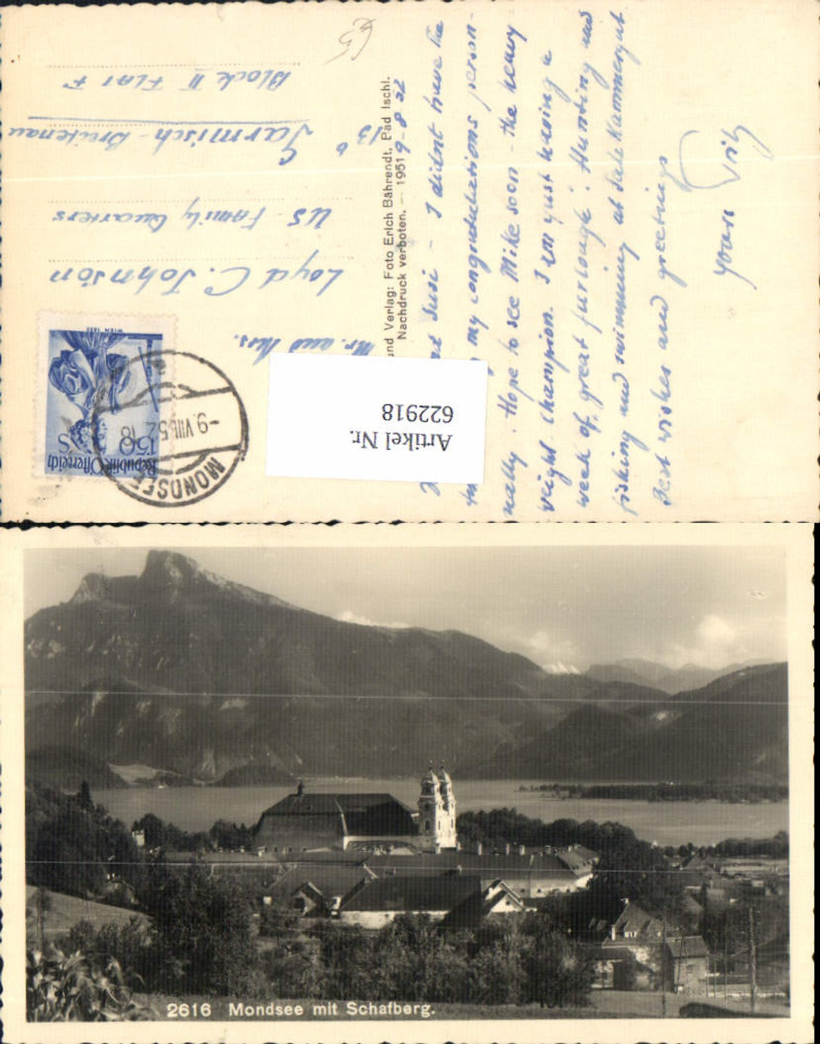 622918,Foto Ak Mondsee m. Schafberg