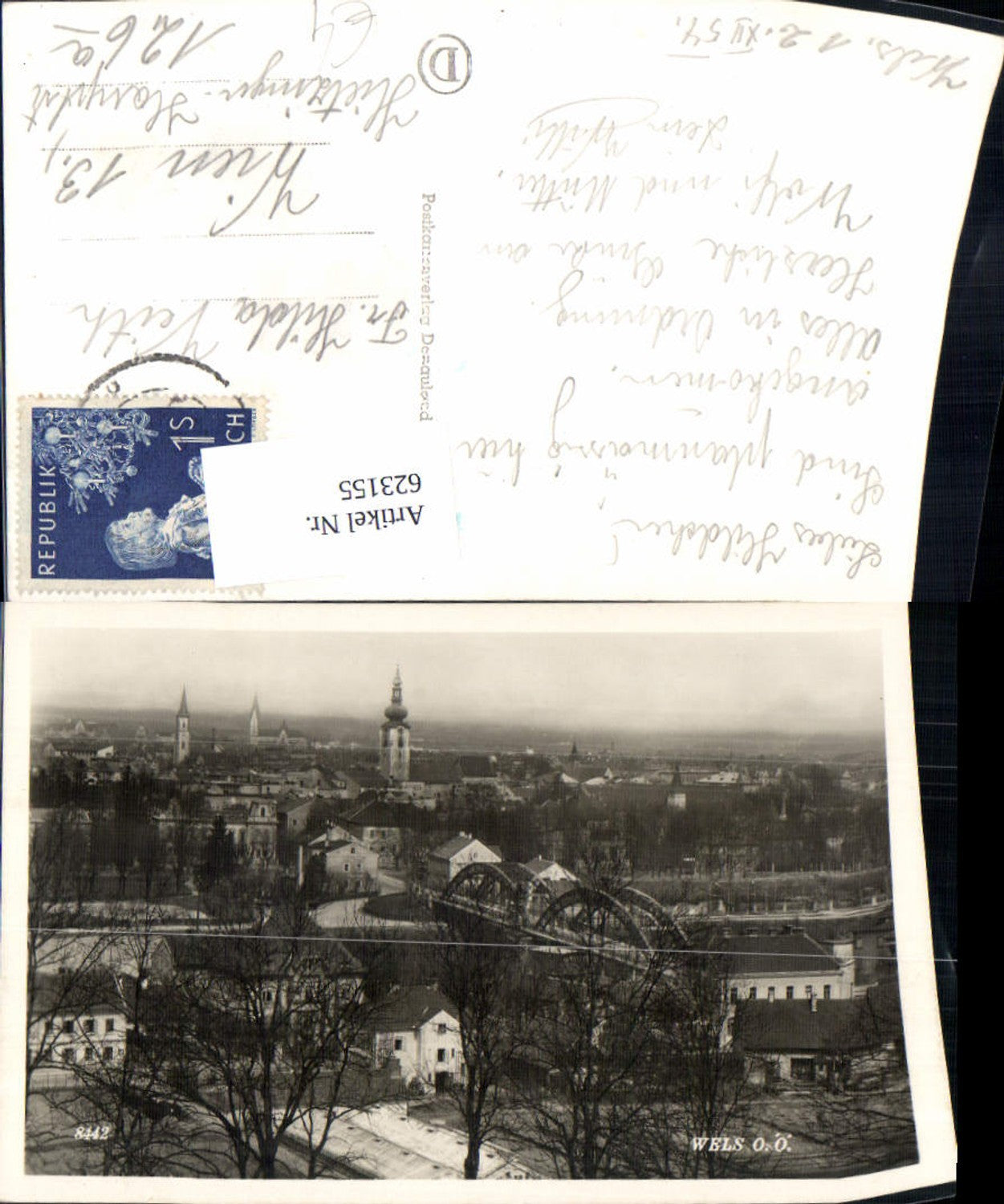 623155,Foto Ak Wels Ansicht 1954