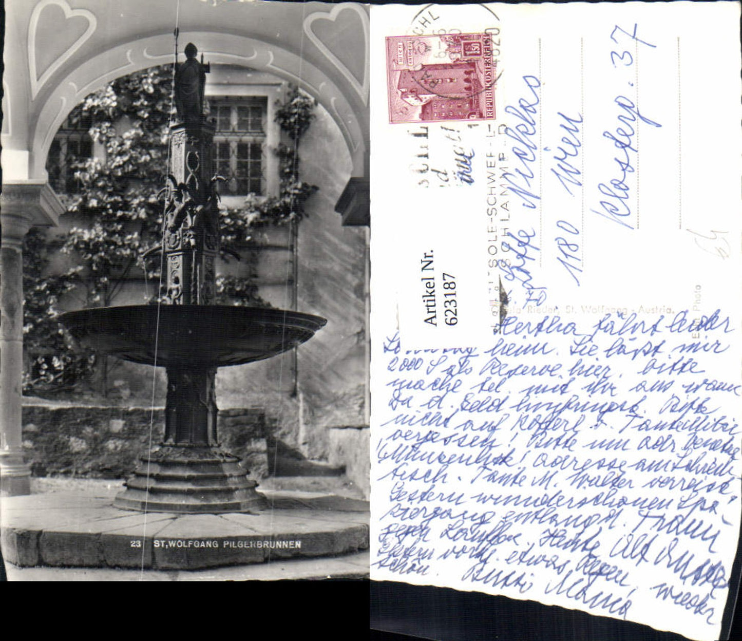 623187,Foto Ak St Wolfgang i. Salzkammergut Pilgerbrunnen Brunnen