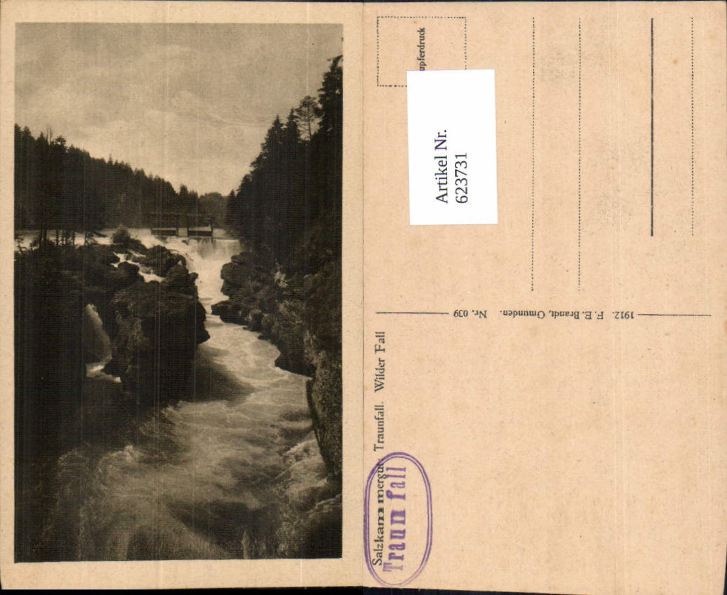 623731,Traunfall bei Roitham Gmunden Salzkammergut Wilder Fall pub Brandt 039