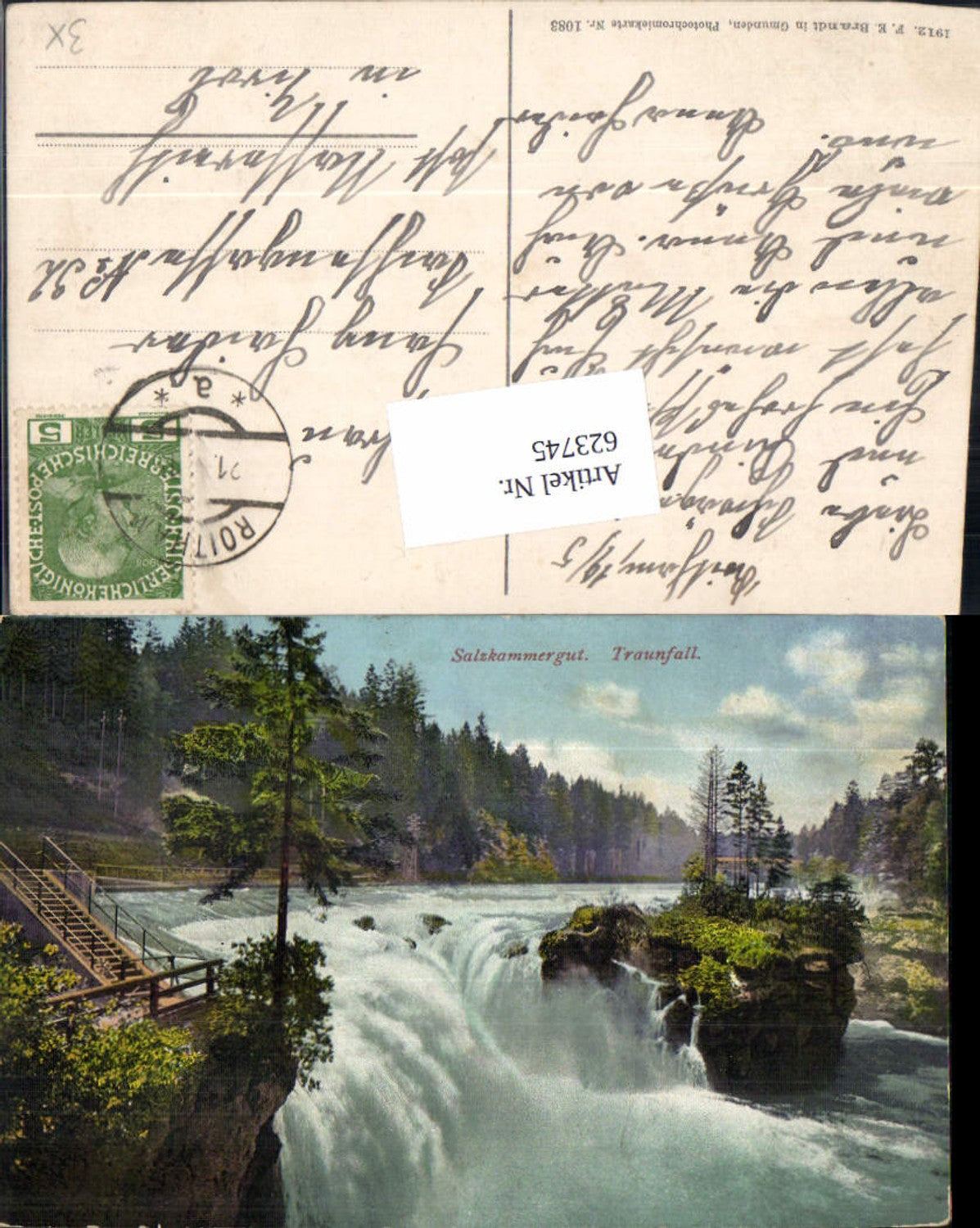 623745,Traunfall bei Roitham Gmunden Salzkammergut pub Brandt 1083