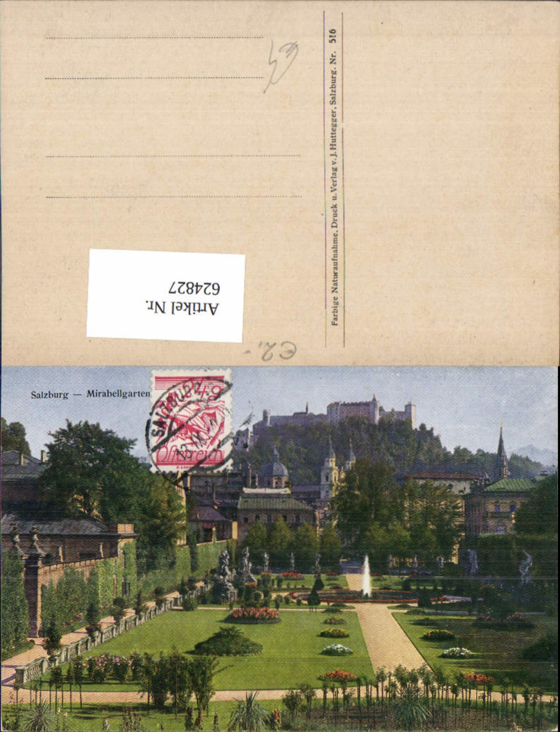 624827, Salzburg Mirabell Gardens with fortress in the background