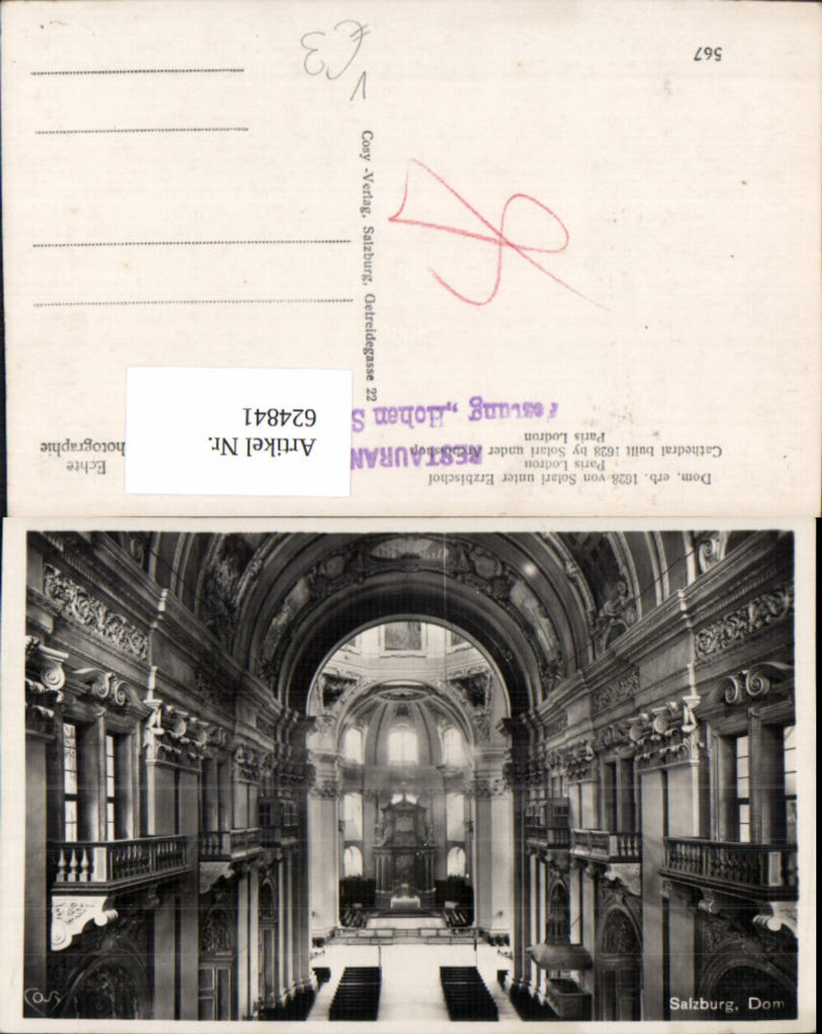 624841, Photo Ak Salzburg Cathedral Interior view pub Cosy 567