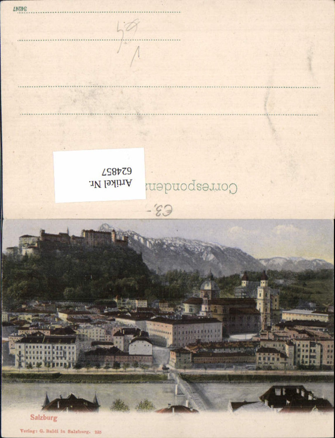 624857, Salzburg view with Old Town, State Bridge, Hohensalzburg Fortress, pub G. Baldi 235