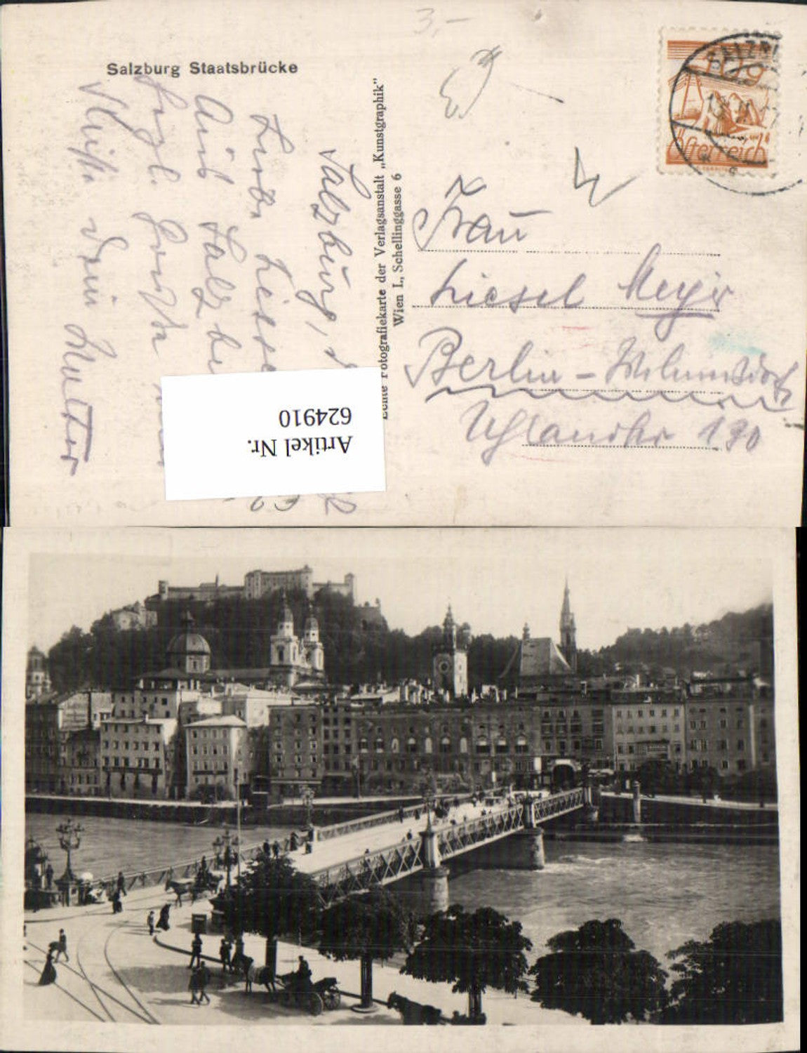 624910, Photo Ak Salzburg Staatsbrücke Bridge Carriage