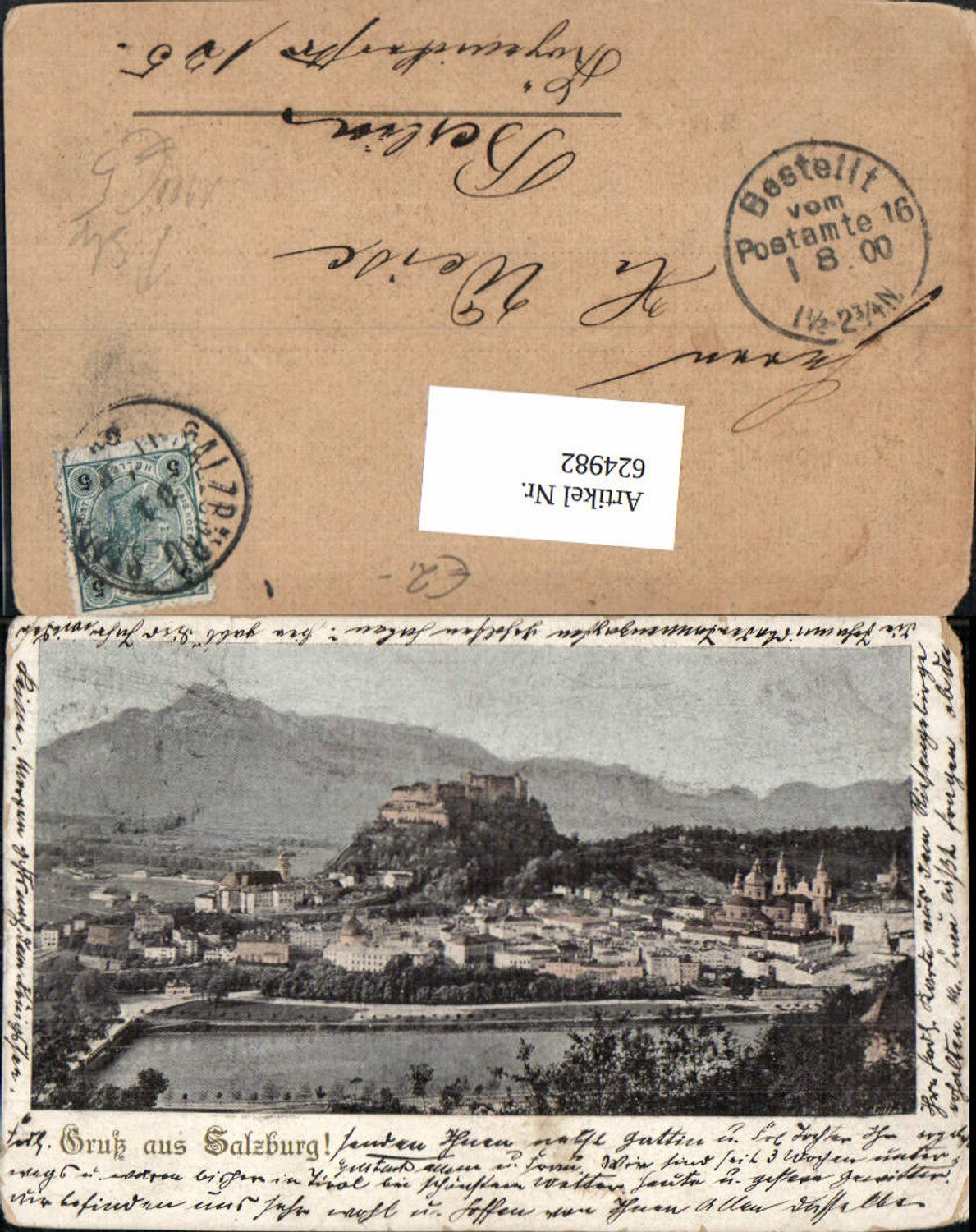 624982, Lithograph Salzburg 1900 View with Hohensalzburg