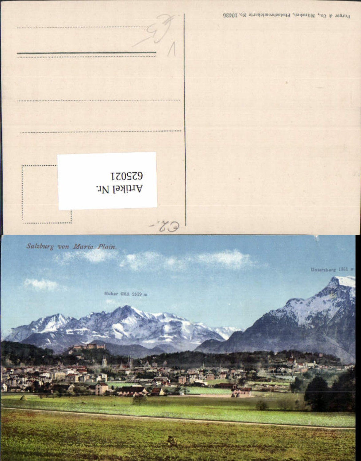625021, Salzburg v. Maria Plain m. Hoher Göll u. Untersberg pub Purger Co 10425