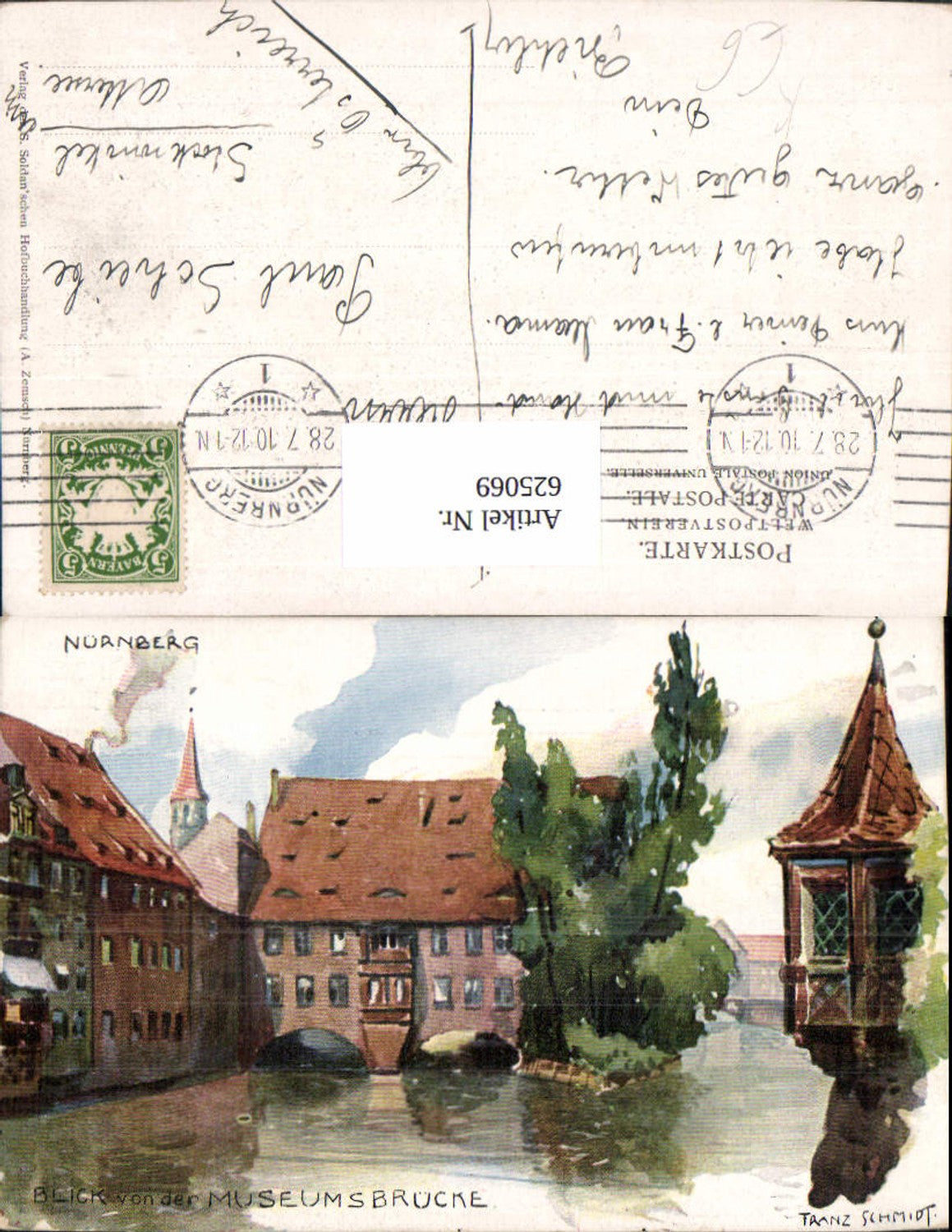 625069,Künstler Ak Franz Schmidt Nürnberg Blick v. d. Museumsbrücke