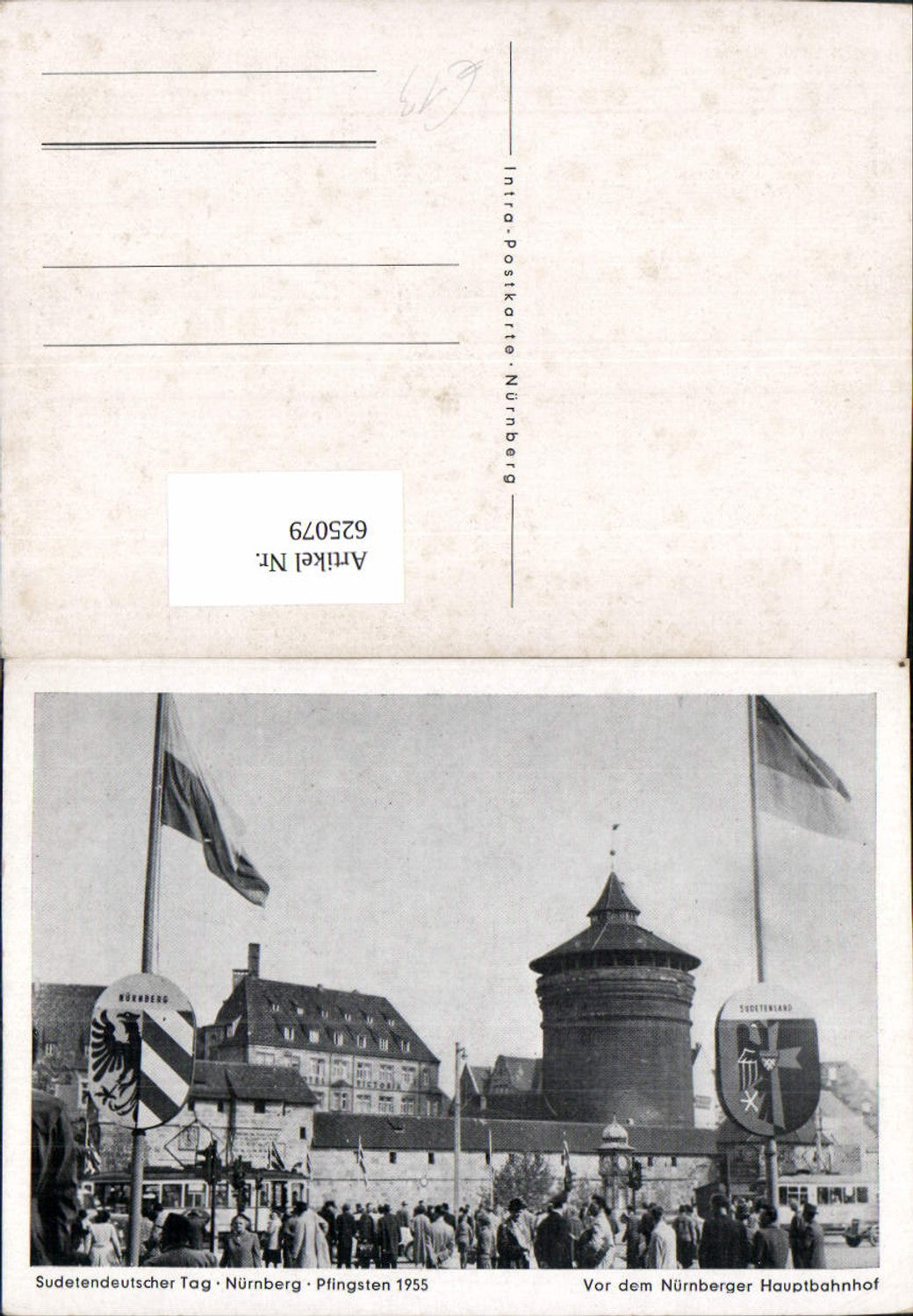 625079,Nürnberg Sudetendeutscher Tag Pfingsten 1955 Hauptbahnhof Bahnhof