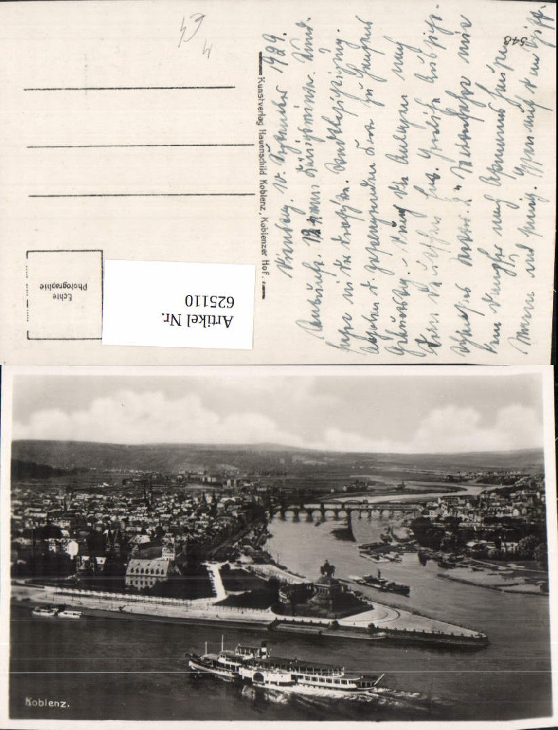625110,Foto Ak Koblenz Ansicht m. Schiff Dampfer am Deutschen Eck