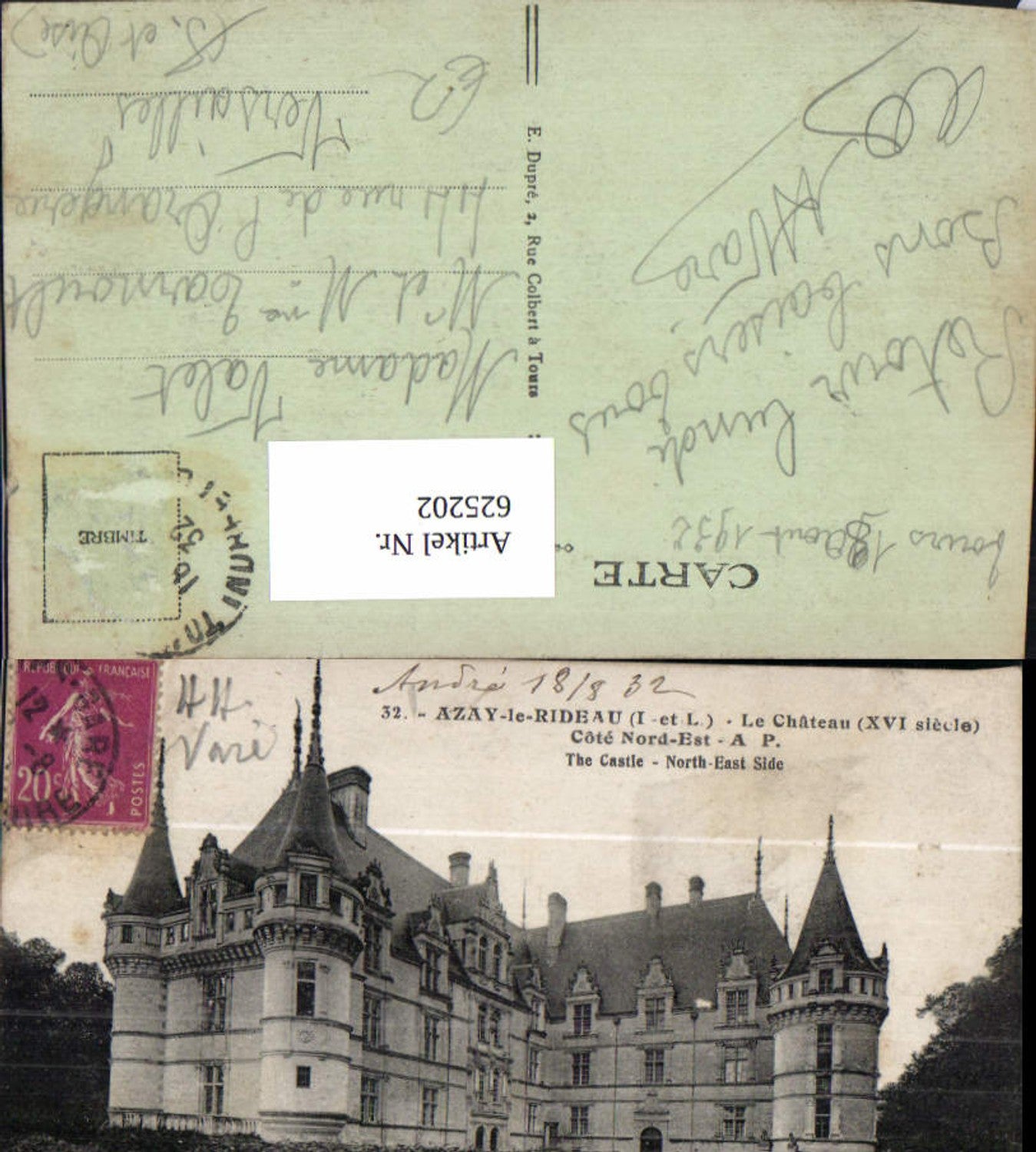 625202,Azay-le-Rideau Le Chateau Cote Nord-Est Schloss France