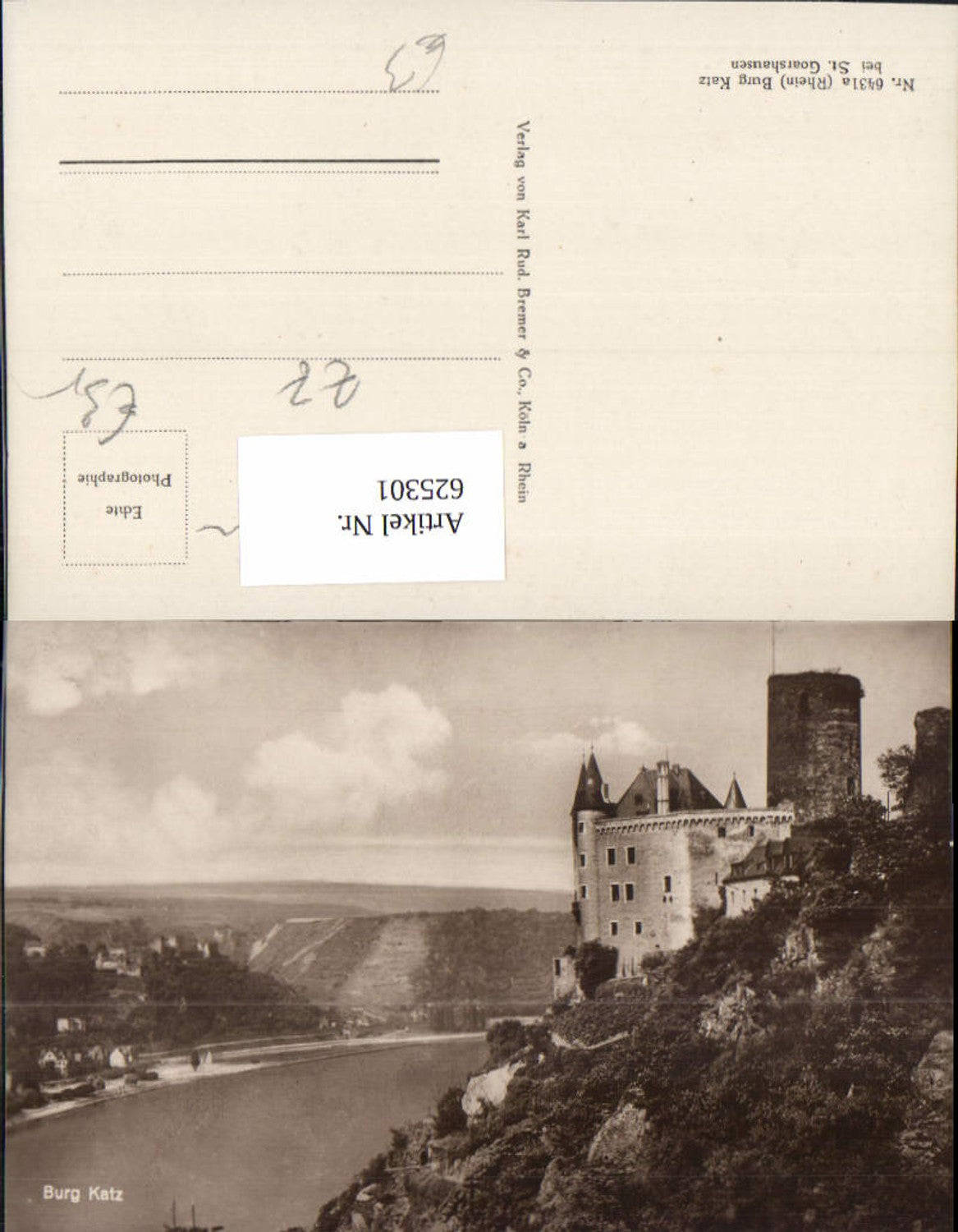 625301,Foto Ak Burg Katz Rhein b. St Goarshausen