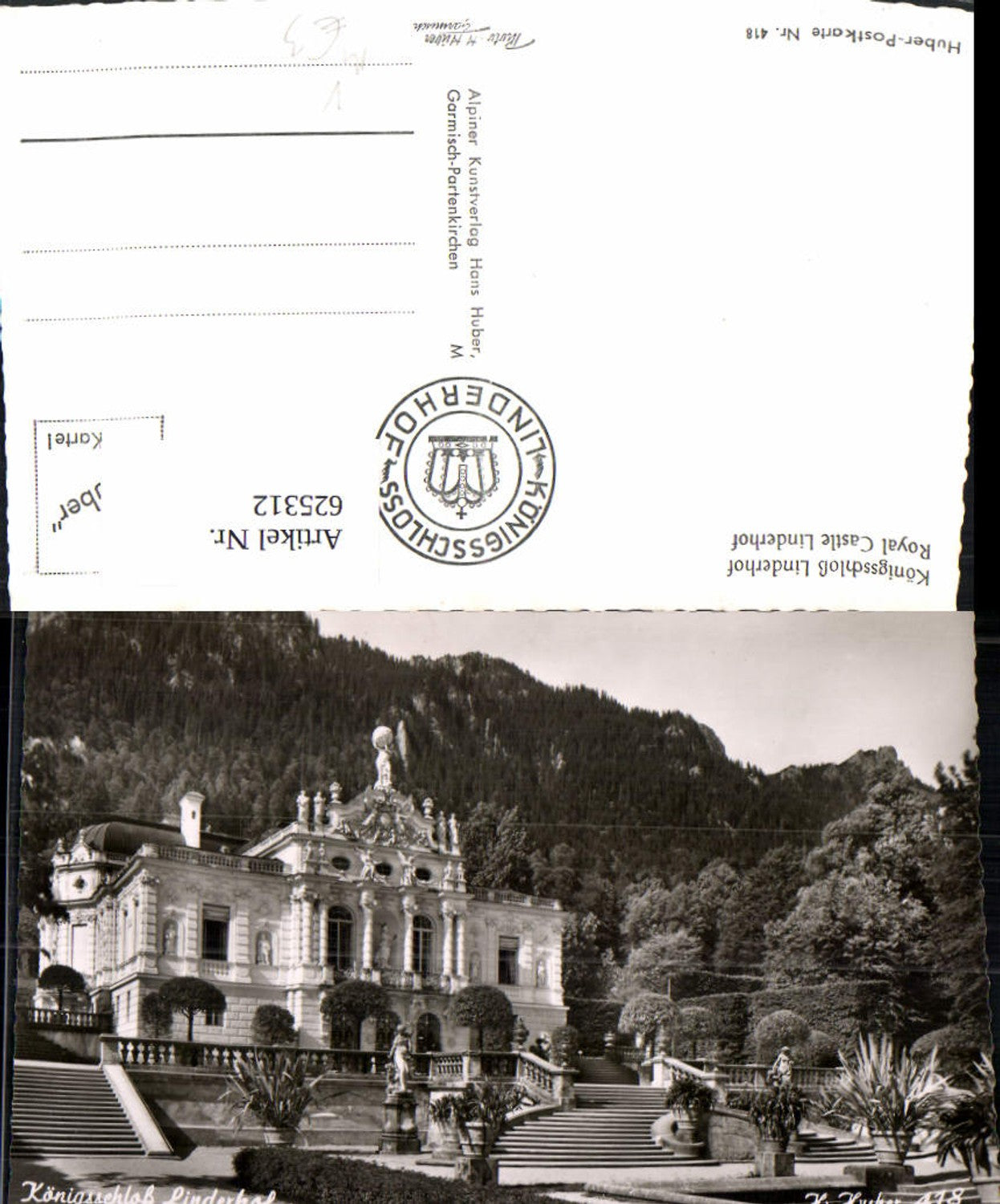 625312,Foto Ak Königsschloss Linderhof Royal Castle pub Hans Huber 418