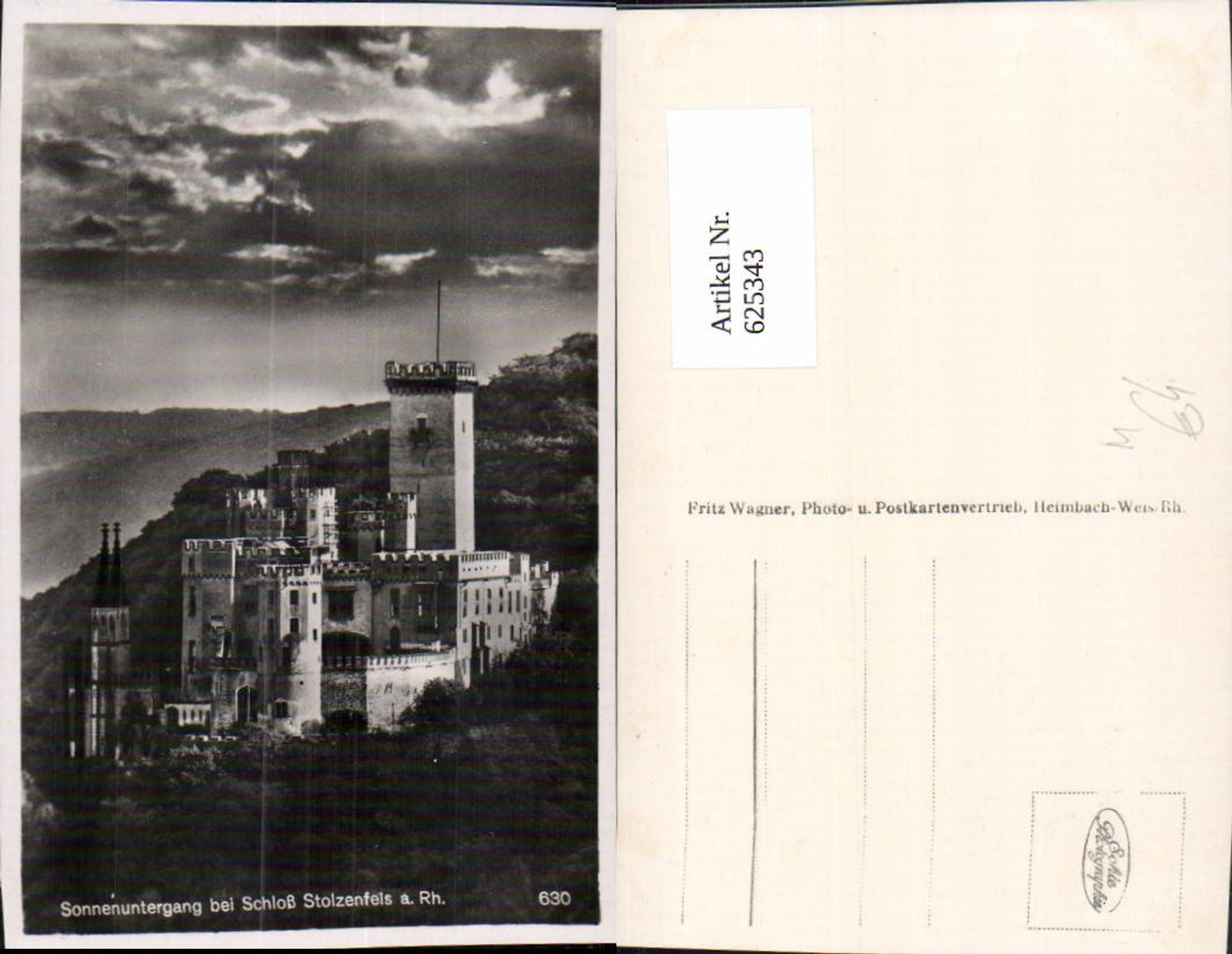 625343,Foto Ak Sonnenuntergang b. Schloss Stolzenfels a. Rhein