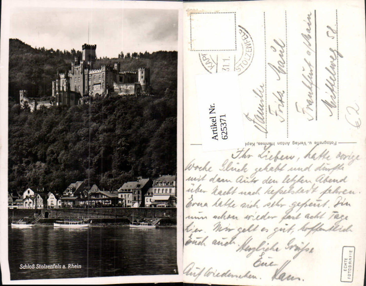 625371,Foto Ak Schloss Stolzenfels a. Rhein Schiffe