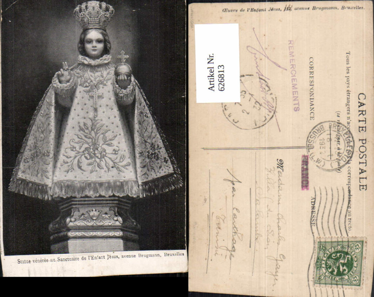 626813,Bruxelles Brussels Avenue Brugmann Statue veneered at the Sanctuary of the Child Jesus Belgium