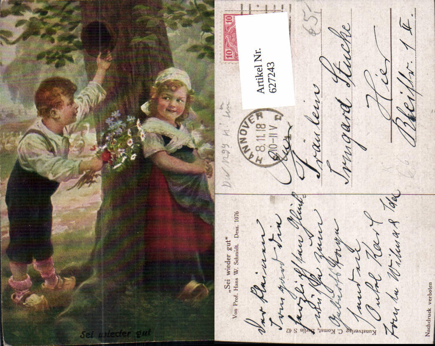 627243,Künstler Ak Prof. Hans W. Schmidt Sei wieder gut Kinder Blumen Liebe