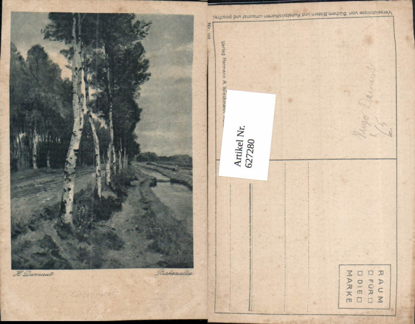 627280,Künstler Ak Hugo Darnaut Birkenallee Birken Bäume Allee