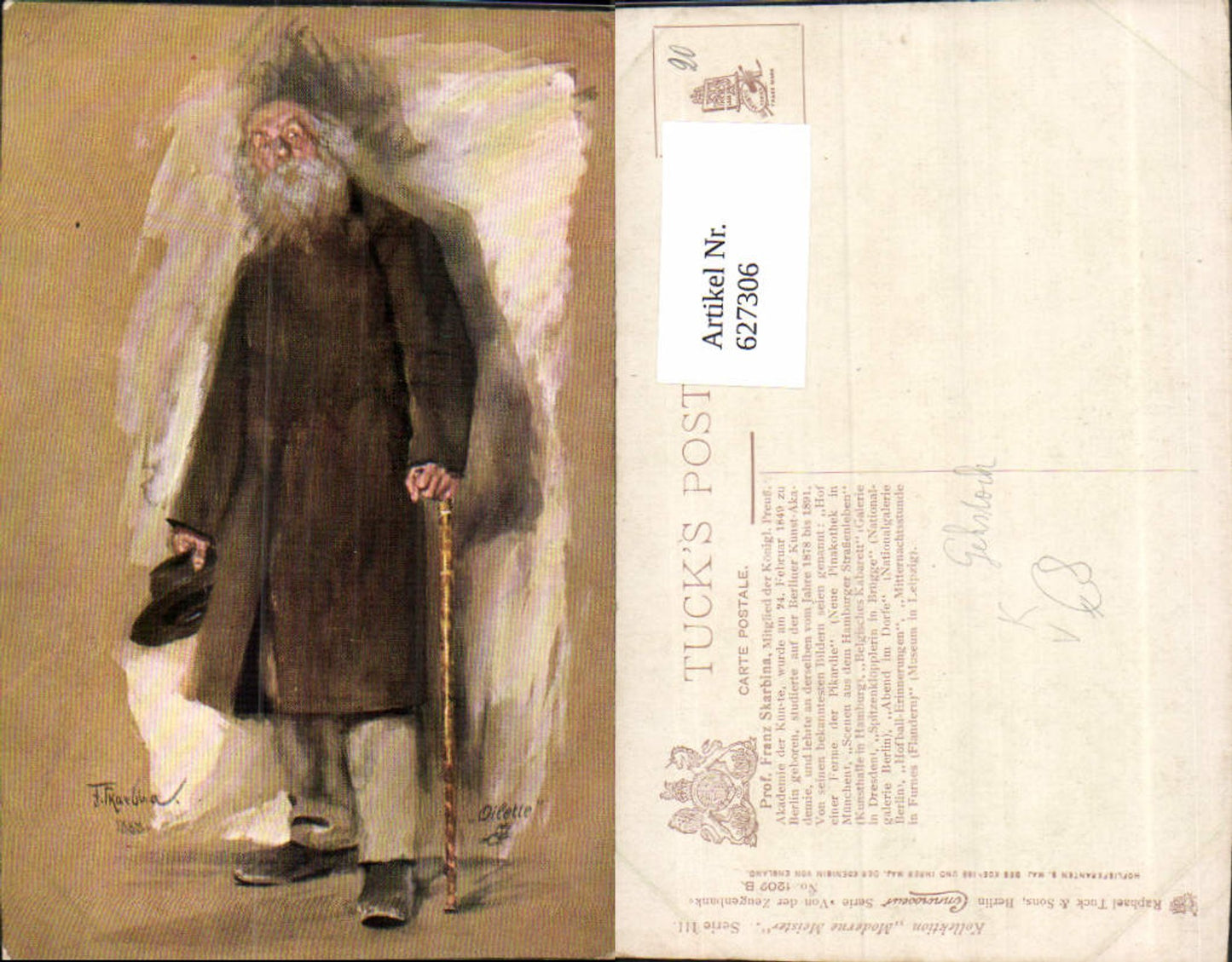 627306,Künstler Ak Franz Skarbina Von der Zeugenbank Mann Gehstock pub Raphael Tuck Sons 1202B