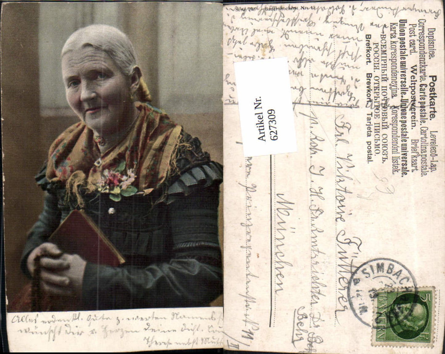 627309,Künstler Ak Bauernhochzeit Alte Frau Tracht Buch Rosenkranz
