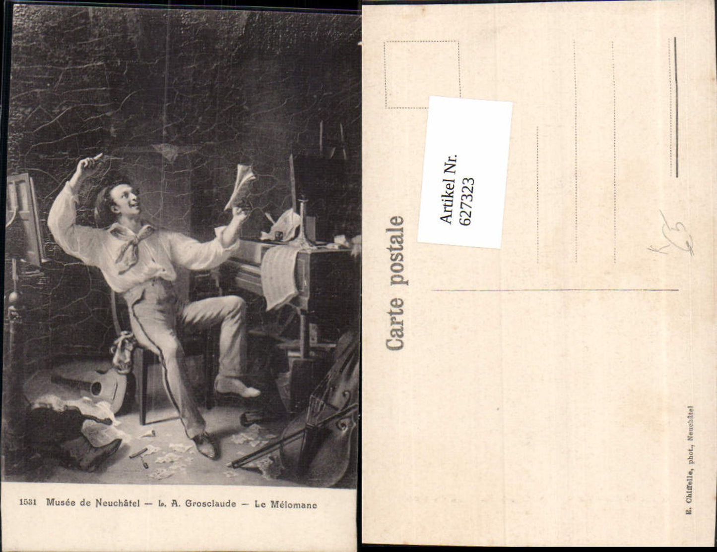 627323,Künstler Ak L. A. Grosclaude Le Melomane Mann Musiker Gitarre Piano Noten Lesen